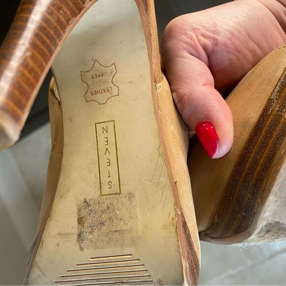 Steven Tan Leather Peep-Toe Slingback Heels Sz 7 - Picture 4 of 6